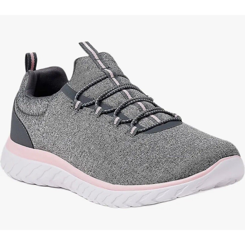 NWT Athletic Works Women’s Bungee Slip-On Sneakers – Charcoal/Pink – Size 8W